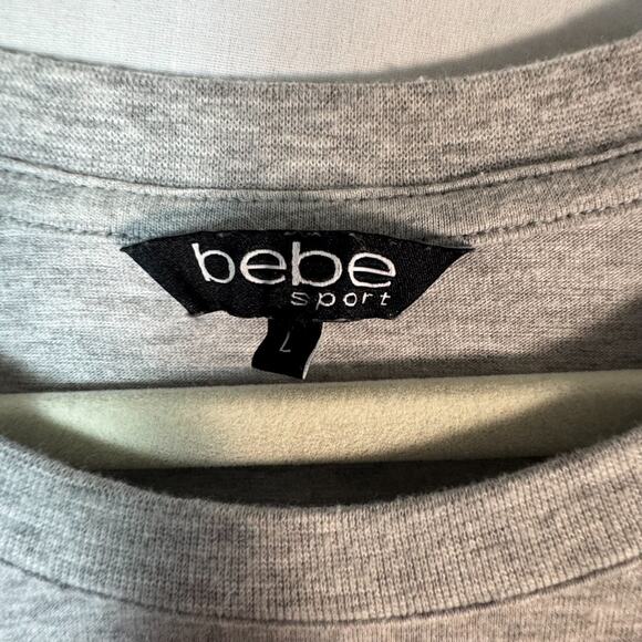 Bebe sport crop top tee T-shirt graphic size Large L Gray and Yellow color - Picture 3 of 7